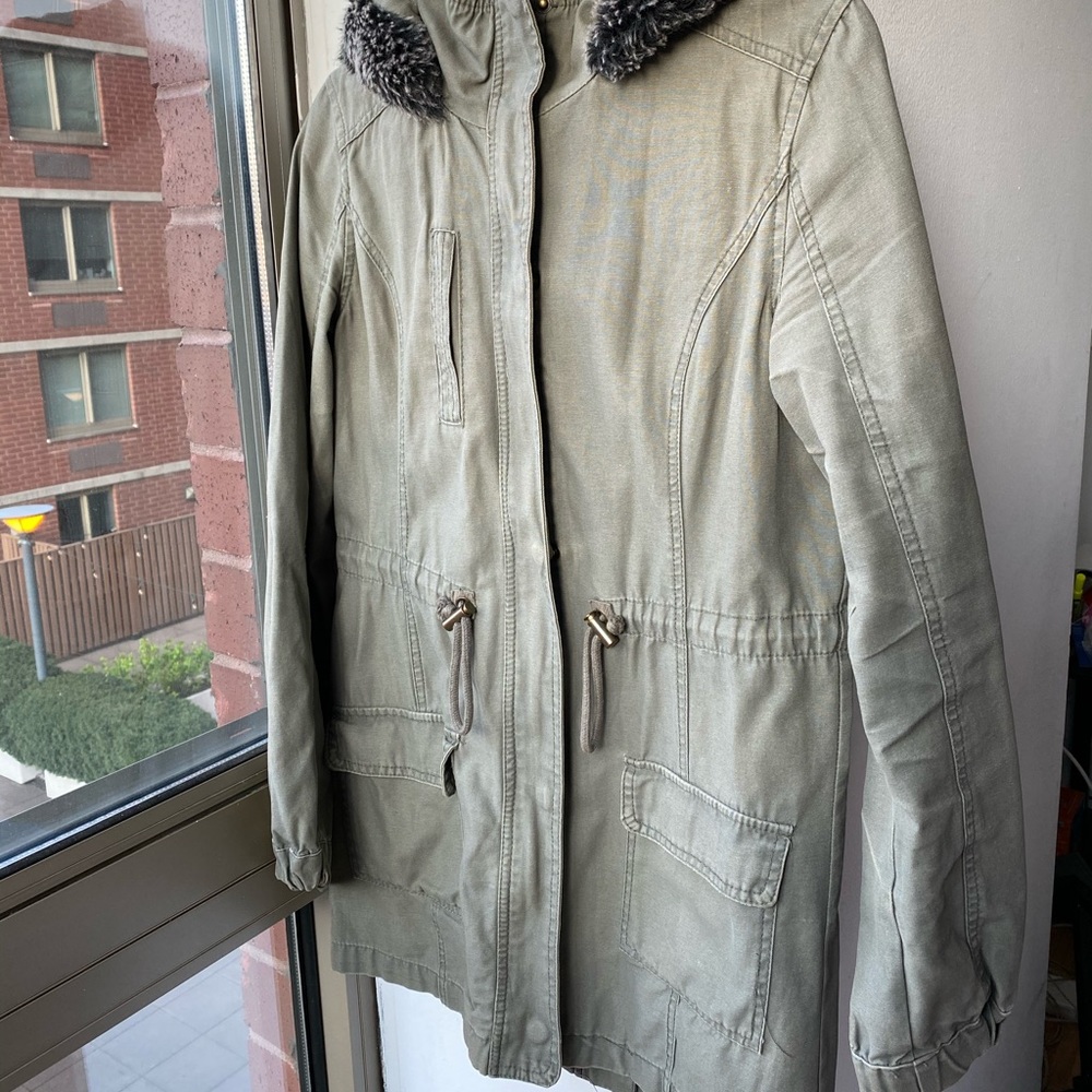 Military style jacket with fur hood